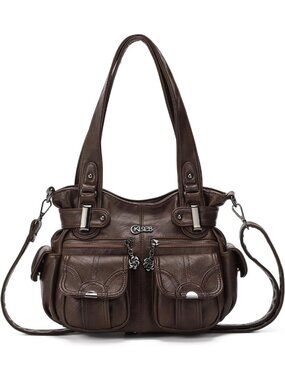 Women's 01 Coffee PU Leather Multi-Pocket Hobo Tote Handbag Shoulder Bag